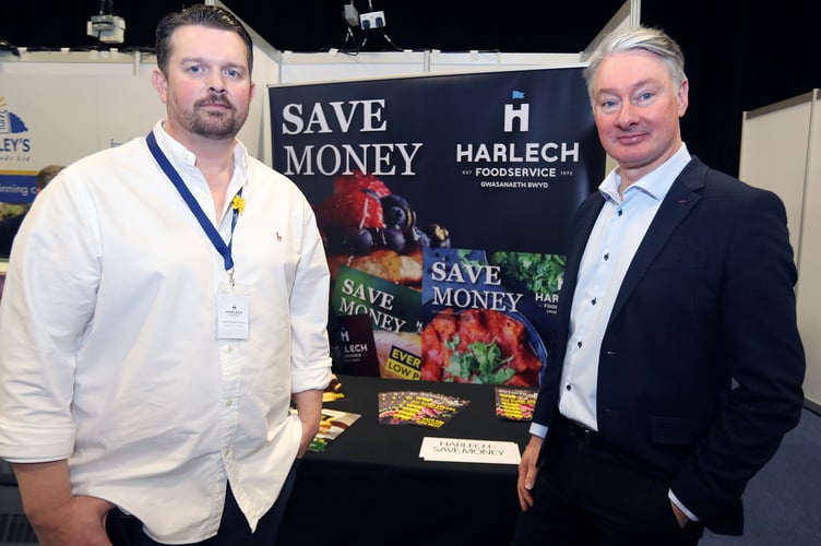 Harlech Foodservice Head of Purchasing Matt Flynn, left, and Managing Director David Cattrall at Harlech Foodservice’s Expo 2023