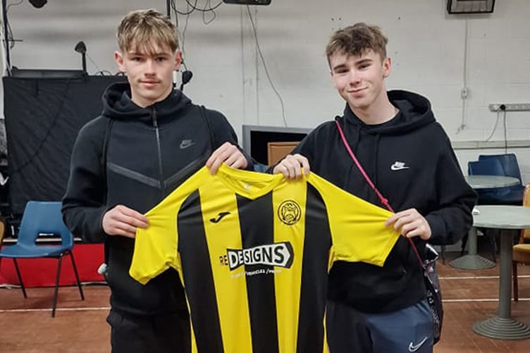 Teenagers Ciaran Evans (right) and Cody Jones made their debuts for the Penparcau first team against Talgarth on Saturday
