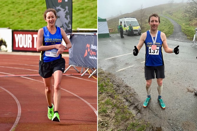 Tracey Breedon at the Metric Marathon in Colwyn Bay; above right, Owain Schiavone finished first at the Nant yr Arian Silver Trail