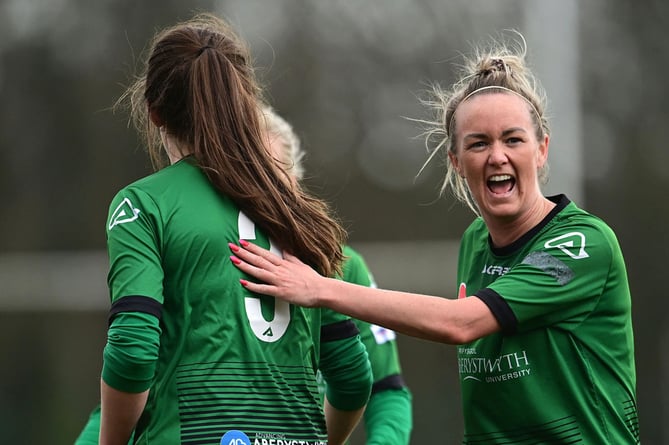 SWANSEA, WALES - 03 APRIL 2022: Aberystwyth Town's Kelly Thomas during the Genero Adran Premier fixture between Swansea City Ladies and Aberystwyth Town Ladies at Landarcy Park, Swansea, Wales. (Pic by Ashley Crowden/FAW)