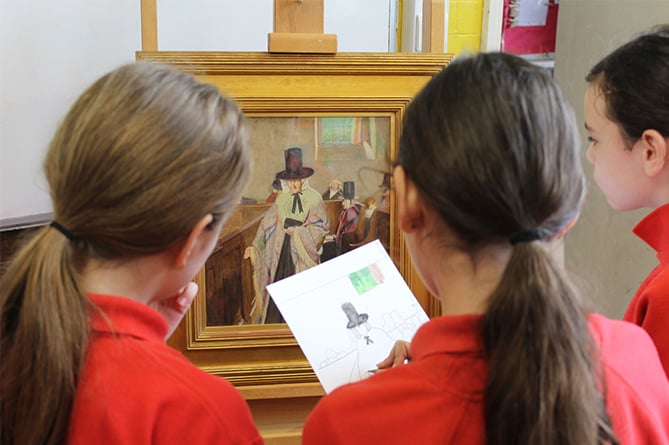 Ysgol Llanbedr pupils with the Salem painting