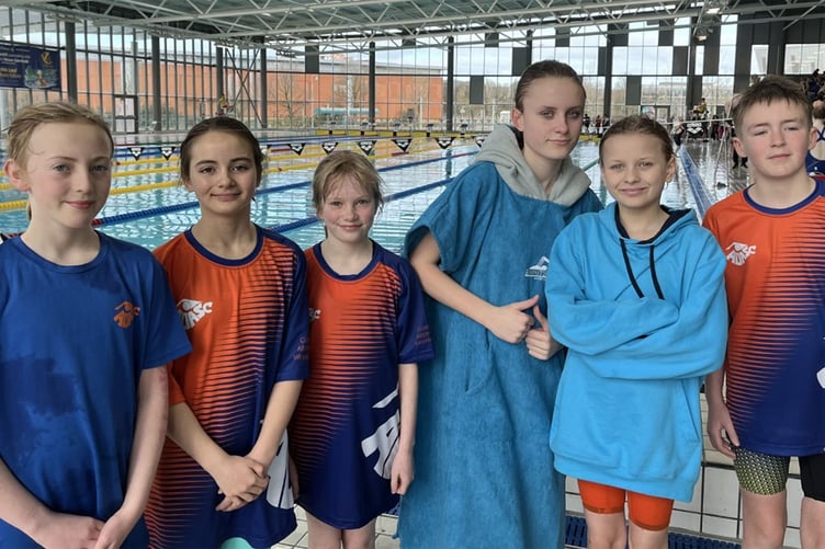 Some of the young Aberystwyth swimmers at the 50m pool in Cardiff for tiger Bay gala