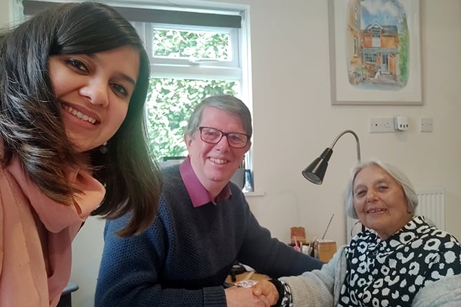 Andrew and Mohini with Sheela Bonarjee, Dorothy’s niece who had safeguarded her poems all these years
