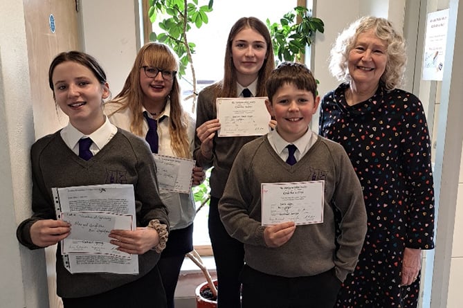 Ysgol Bro Hyddgen pupils were presented with their Montgomeryshire Society Competition awards by Dr Margaret Jones