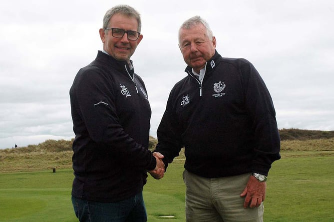 Aberdovey Golf Club men's scratch teams captain Joe Davies (r) with new season sponsor Colin Harding of Tai Dyfi Homes