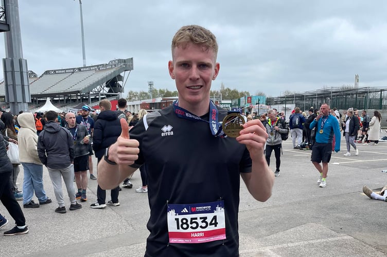 Harri Horwood after completing the Manchester Mararthon