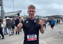 Harri completes Manchester Marathon in memory of Penrhyncoch's Bones