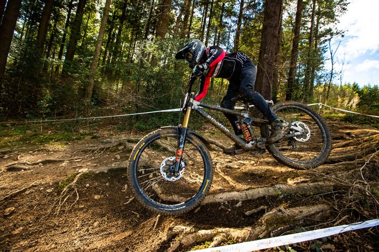 Charlie Baxter British Downhill Mountain bike series at Rheola round 1 150423