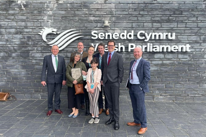 Lee Waters and Mabon ap Gwynfor with campaigners at the Senedd