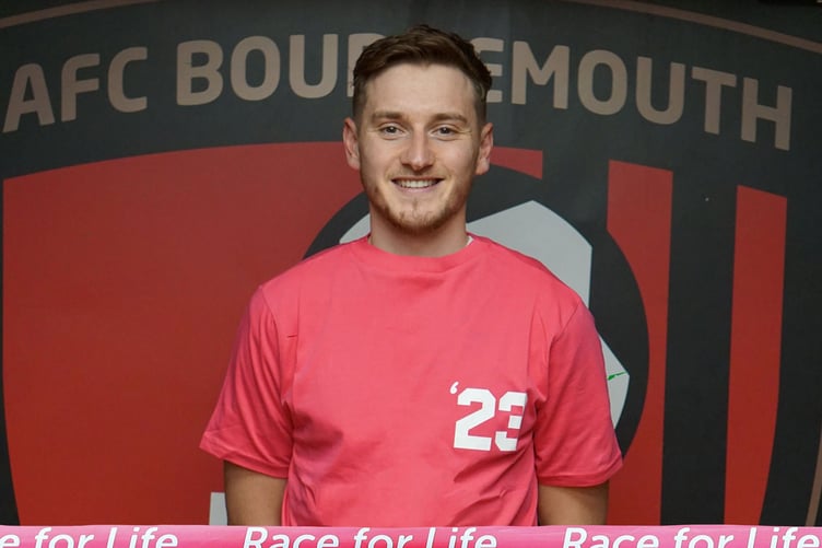 David Brooks supporting Race for Life. See SWNS story SWMRfootball. A Welsh international footballer who kicked cancer has spoken about his experience for the first time. David Brooks, now 25, was diagnosed with Hodgkin Lymphoma in October 2021 just weeks after scoring a goal in a Euros match against Croatia. Despite eating four meals a day, David struggled to play or put on any weight before his diagnosis - but has since made a comeback with AFC Bournemouth. The Cherries' midfielder spent 18-months going through intensive treatment after his stage 2 Hodgkin lymphoma diagnosis in October 2021.