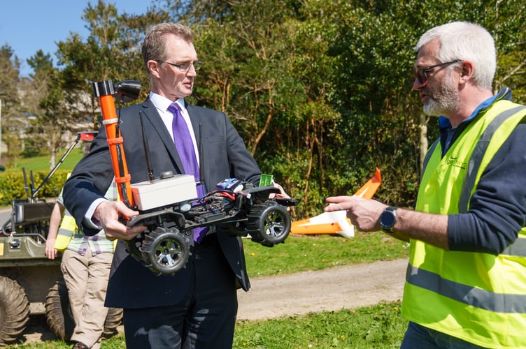 Secretary of State for Wales David TC Davies (left) with Dr Fred Labrosse, Senior Lecturer at the Department of Computer Science.