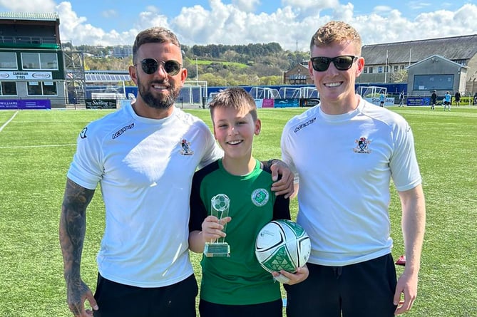 Under 13s player of the season Iestyn Jenkins with Jonathan Evans and Harri Horwood 2023
