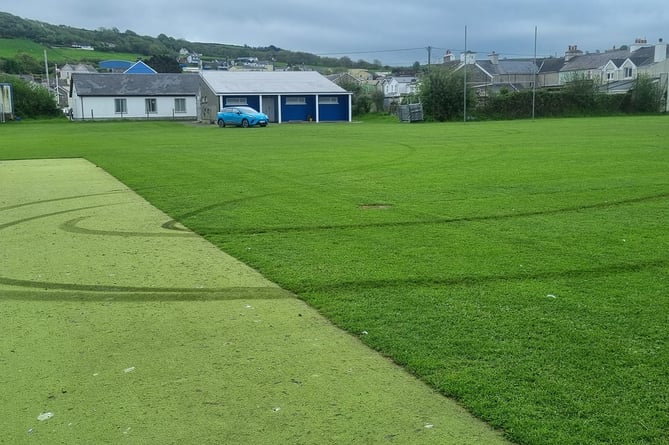 Aberaeron cricket club's damaged pitch