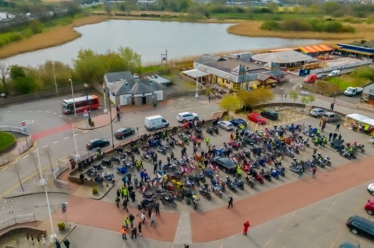 The bikers assemble for the start of the ride out