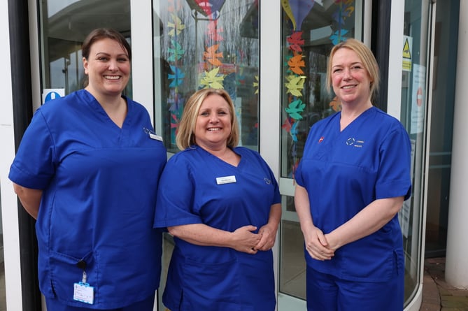 The new metastatic nurses, Katie Hughes, Nia Whelan and Donna Owen-Williams outside Glan Clwyd Cancer Centre