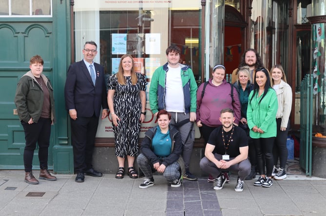 PCC Andy Dunbobbin with staff and young people from GISDA at his recent visit