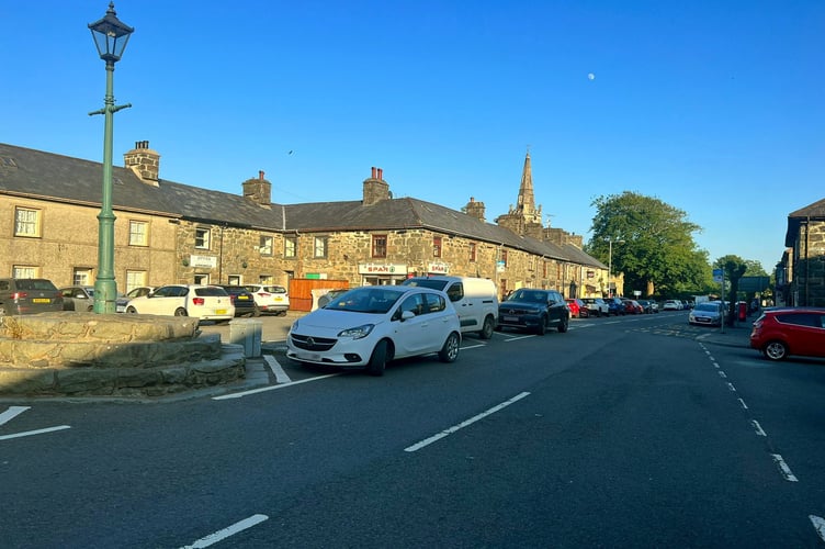 Drivers can be seen here parking on the town square’s central reservation, which Kevin Tiernan says is dangerous