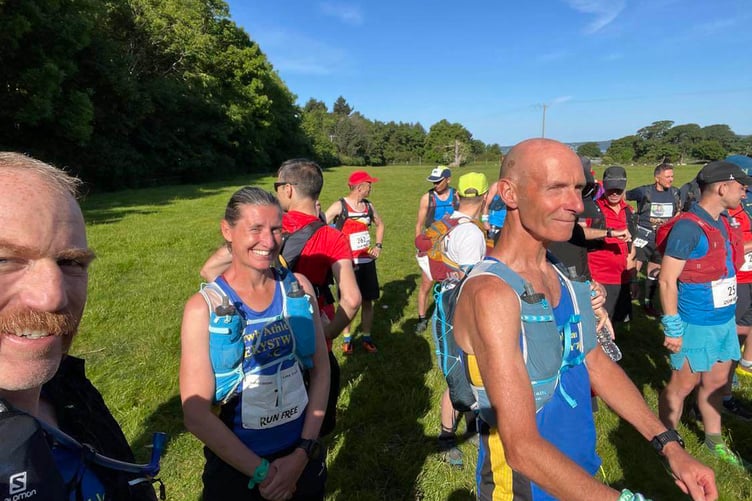 Richard Anthony, Louise Barker, Dave Powell at the Welsh 1,000 metre peaks fell race 2023.jpg