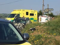 Car crash closes rural Ceredigion road