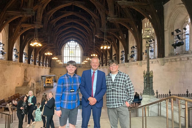 Aled Lewis, UKYP MYP; Ceredigion MP, Ben Lake and Ifan Meredith, Ceredigion Youth Council Chair in the House of Commons
