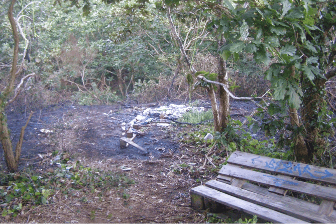 The same campsite after a fire