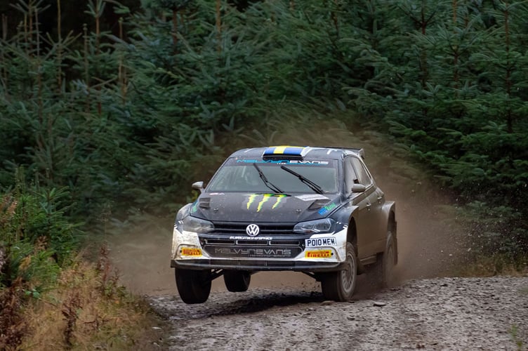 Last year’s winner of the Visit Conwy Cambrian Rally, World Rally Championship competitor, Oliver Solberg, in a Volkswagon Polo GTi R5 prepared by mid-Wales based Melvyn Evans Motorsport 2022