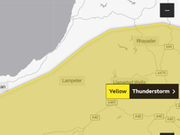 Thunderstorm warning issued for parts of Ceredigion and Powys