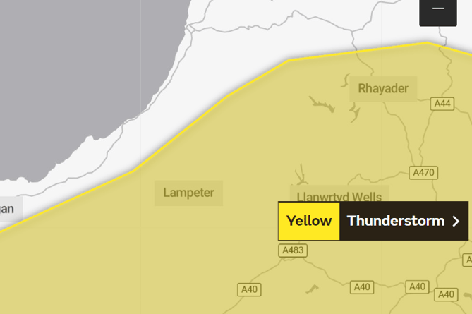 The Met Office say Lampeter, Rhayader and the surrounding areas could be affected