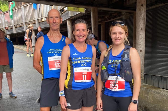 Dave Powell, Louise Barker, and Chelsey Morris at Coed y Brenin trail marathon 2023