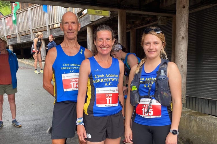 Dave Powell, Louise Barker, and Chelsey Morris at Coed y Brenin trail marathon 2023
