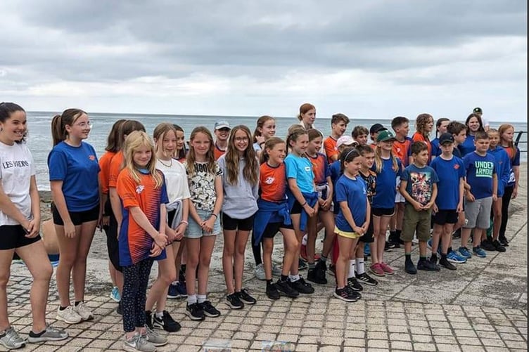 The youngsters at the bandstand before the walk Aberystwyth and District Swimming Club sponsored walk