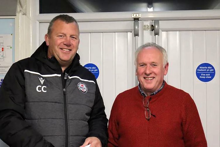 Bala boss Colin Caton with Joe Roberts (right)