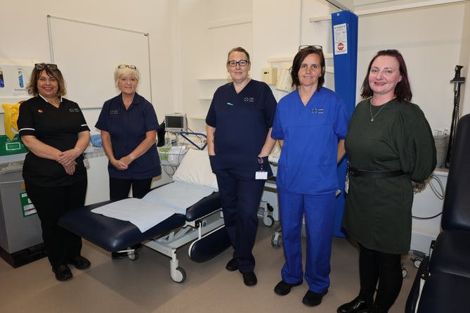 Pictured left to right; Janw Hughes-Evans, Director of Nursing for the West Integrated Health Community of BCUHB, Practice Development Nurse Louise Thomas, Clinical Care Practitioner Claire Brown, Clinical Care Practitioner Kelly Pugh and Lead Manager for the West Urgent Primary Care Centres Tanya Lewis at Tywyn MIU.