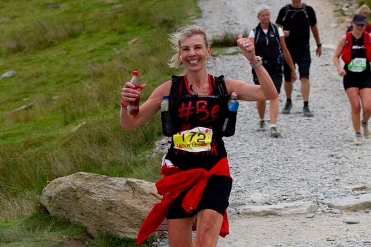 Lesley Lewis makes her way down Snowdon