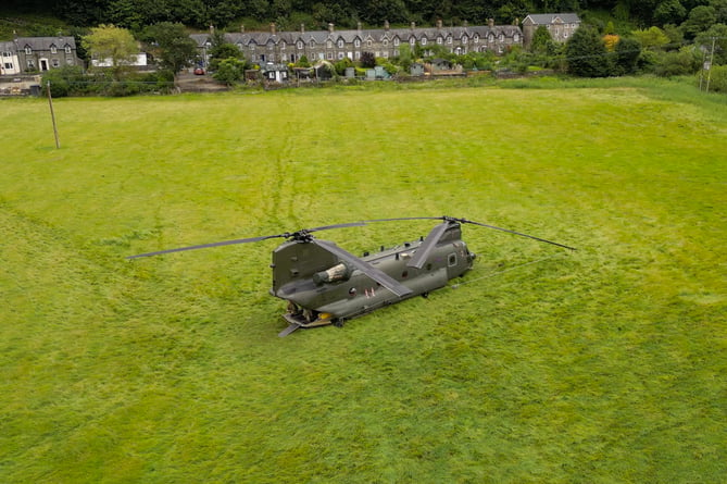 The RAF Chinook in the field at Arthog