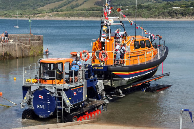 Arrival of New Quay Shannon class lifeboat Roy Barker V 13-48 on station.