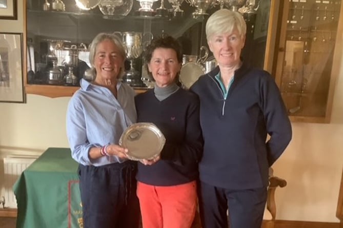 Shan Powell  presenting the Roberts Salver to Jane Raw Rees together with Captain Catrin Pugh Jones