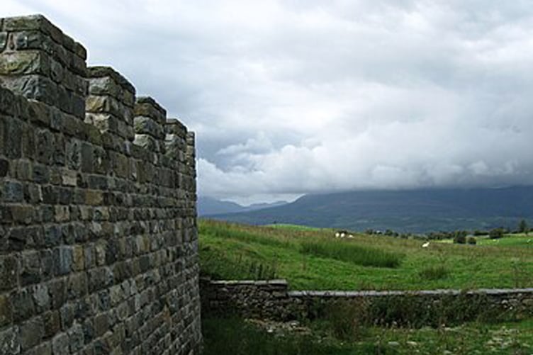 Reconstructed wall at the northwestern corner of the Tomen y Mur fort