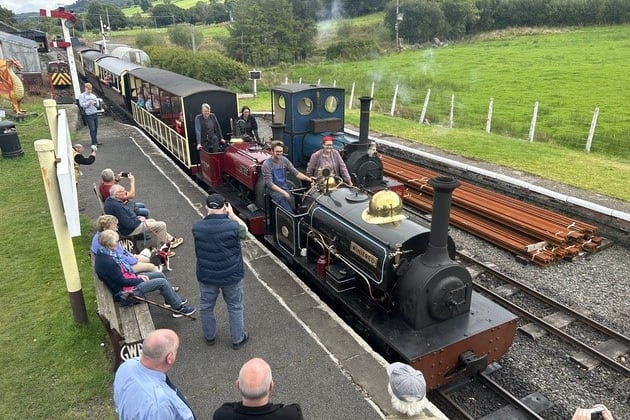 Another packed train arrives from Bala to Llanuwchllyn;