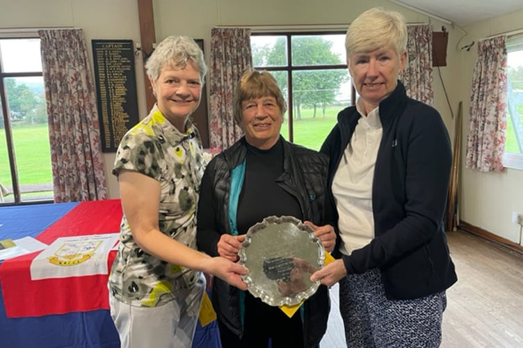 Catrin and Debbie winning the MWCGA greensome competition the best gross salver