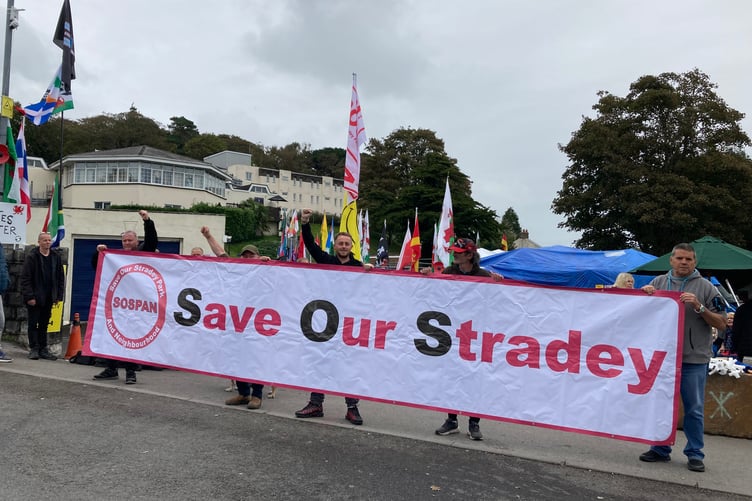 Protesters at Stradey Park Hotel, Furnance, Llanelli, on October 2