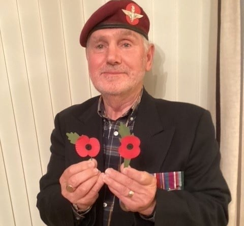 Newcastle Emlyn war veteran Manny Manfred with the new plastic-free poppy