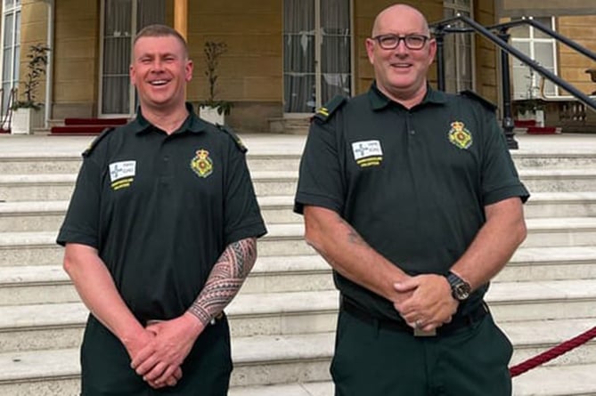 Damian Williams and Scott Moncrieff in happier times at Buckingham Palace where they were invited to represent Barmouth First Responders as a thank you for their work during the Covid pandemic