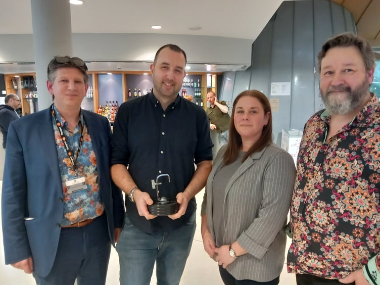 Aberystwyth Arts Centre director David Wilson, award winner Matt Jones, and ABTT co-chairs Rhian Jones and David Evans