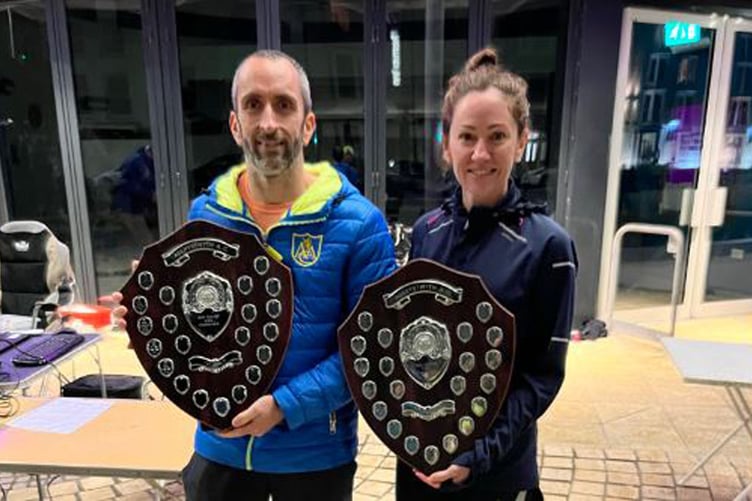 Edd Land and Tracey Breedon with their trophies at the Ron Cullum race
