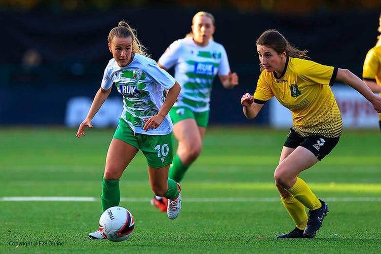 Aber’s Rebecca Mathias battles for possession