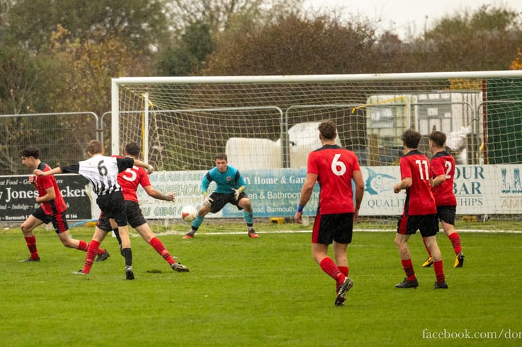 Aarron Young fires in Barmouth’s second goal