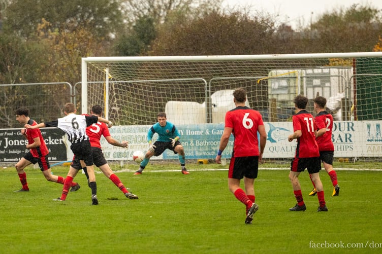 Aarron Young fires in Barmouth’s second goal