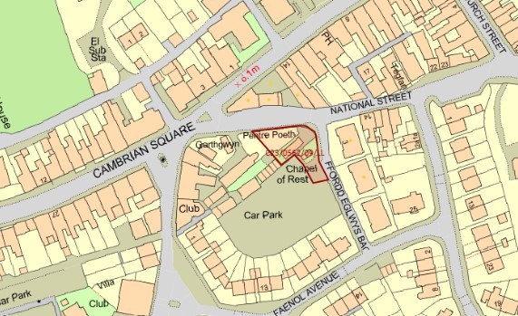 Location of the house development planned on the site of a former mortuary in Tywyn