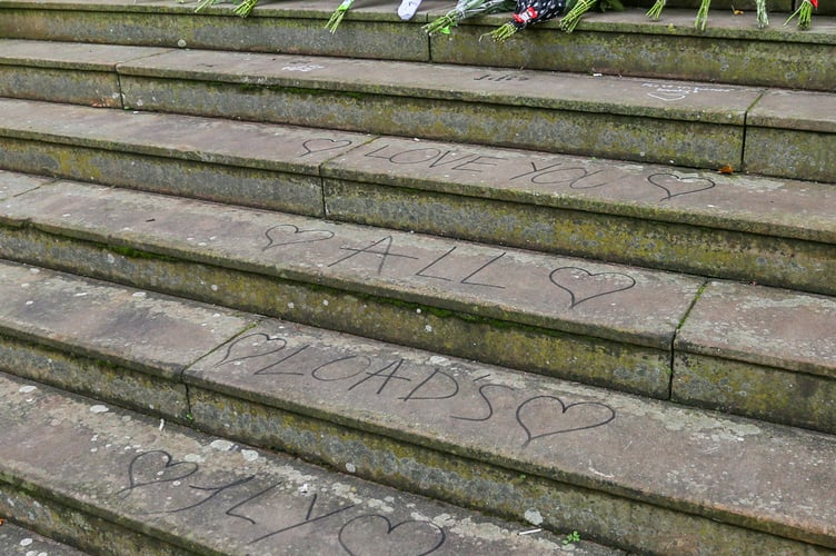Flowers and tributes left at the English Bridge campus of Shrewsbury College in Shrewsbury, Shropshire today, November 22, 2023 as students and members of the public pay tribute after 4 bodies were found in North Wales yesterday November 21, 2023.  Release date â November 22, 2023.  See SWNS story SWBNdeaths.  The college attended by the four boys who tragically died on a camping trip have offered support to students and staff. A desperate search for Jevon Hirst, Harvey Owen, Wilf Henderson, and Hugo Morris was carried out yesterday after the teens failed to return home as planned.  But tragically, four bodies were discovered in a car in Wales which was on its roof and partially submerged in water. All four boys attended Shrewsbury College and a spokesperson for the site has since offered their thoughts to anyone affected by the sad news. 